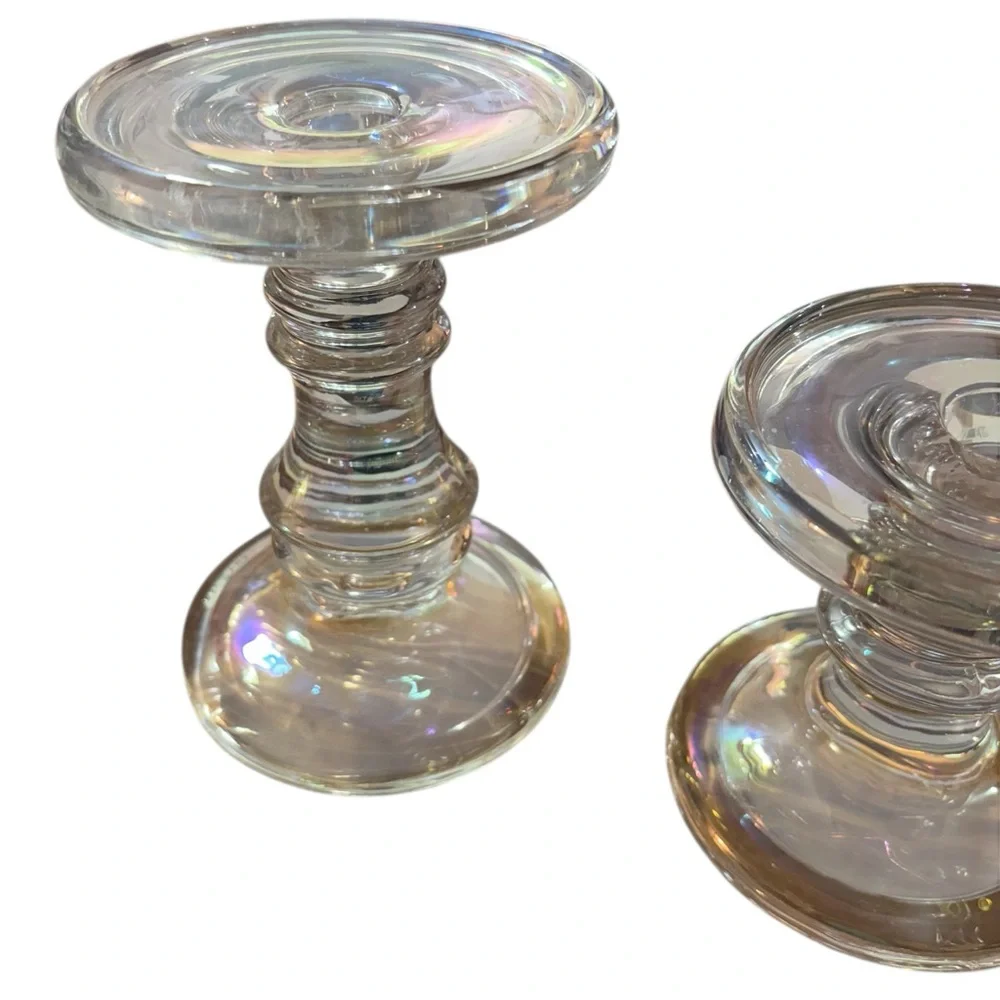 (2) Krosno rainbow Iridescent Candle stick Holder clear